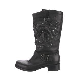 Vintage Valentino-Leather Moto Boots with floral design